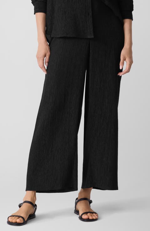 Crinkled High Waist Ankle Wide Legs