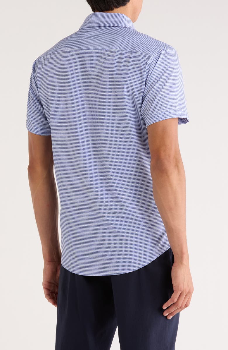 DENIM AND FLOWER Geometric Short Sleeve Button-Up Shirt, Alternate, color, Blue/ White