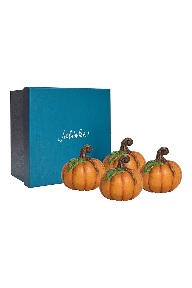 Forest Walk Pumpkin Set of 4 Place Card Holders, Alternate, color, ORANGE
