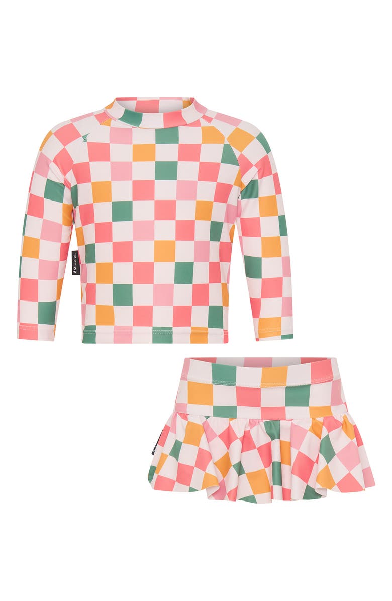 dot australia Check Long Sleeve Two-Piece Rashguard Swimsuit, Main, color, 
