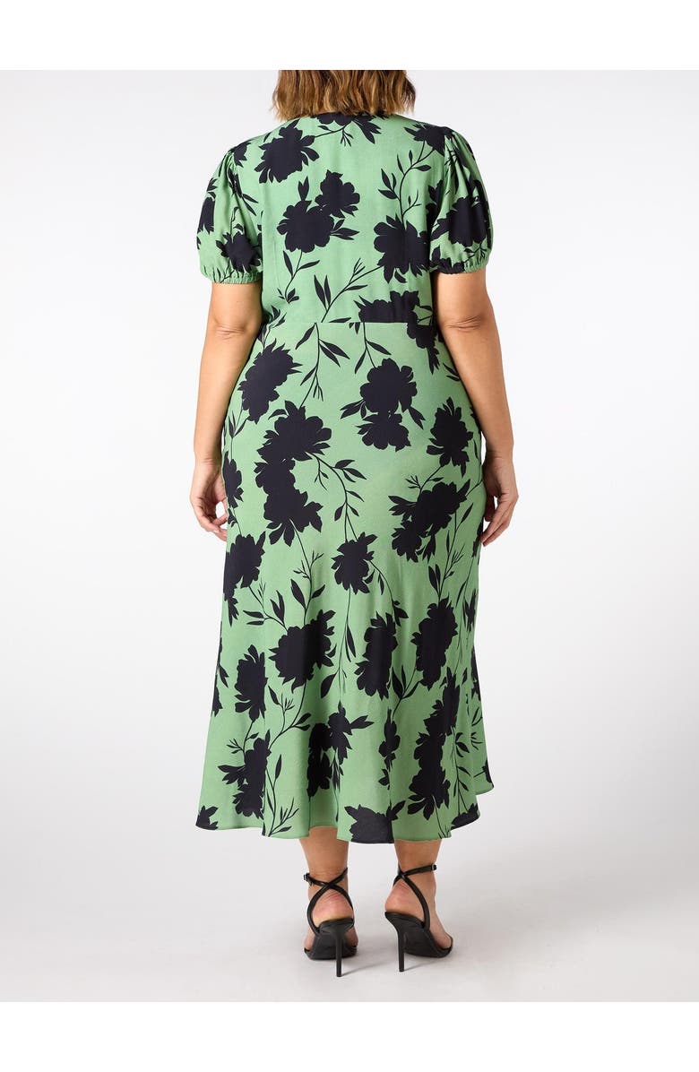 Live Unlimited Floral Print Puff Sleeve Midi Dress, Alternate, color, Green