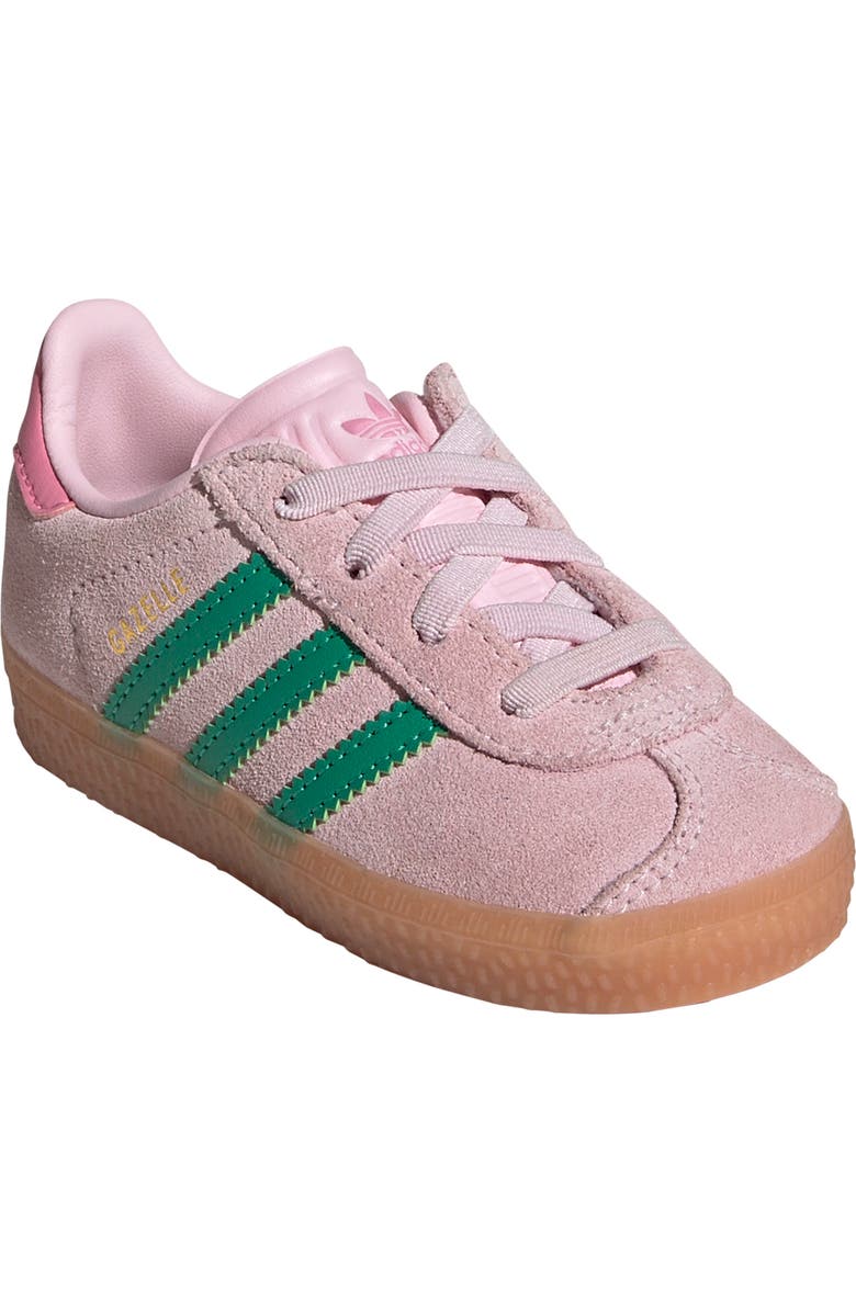 adidas Kids' Gazelle Sneaker, Main, color, Clear Pink/Court Green/Bliss Pink