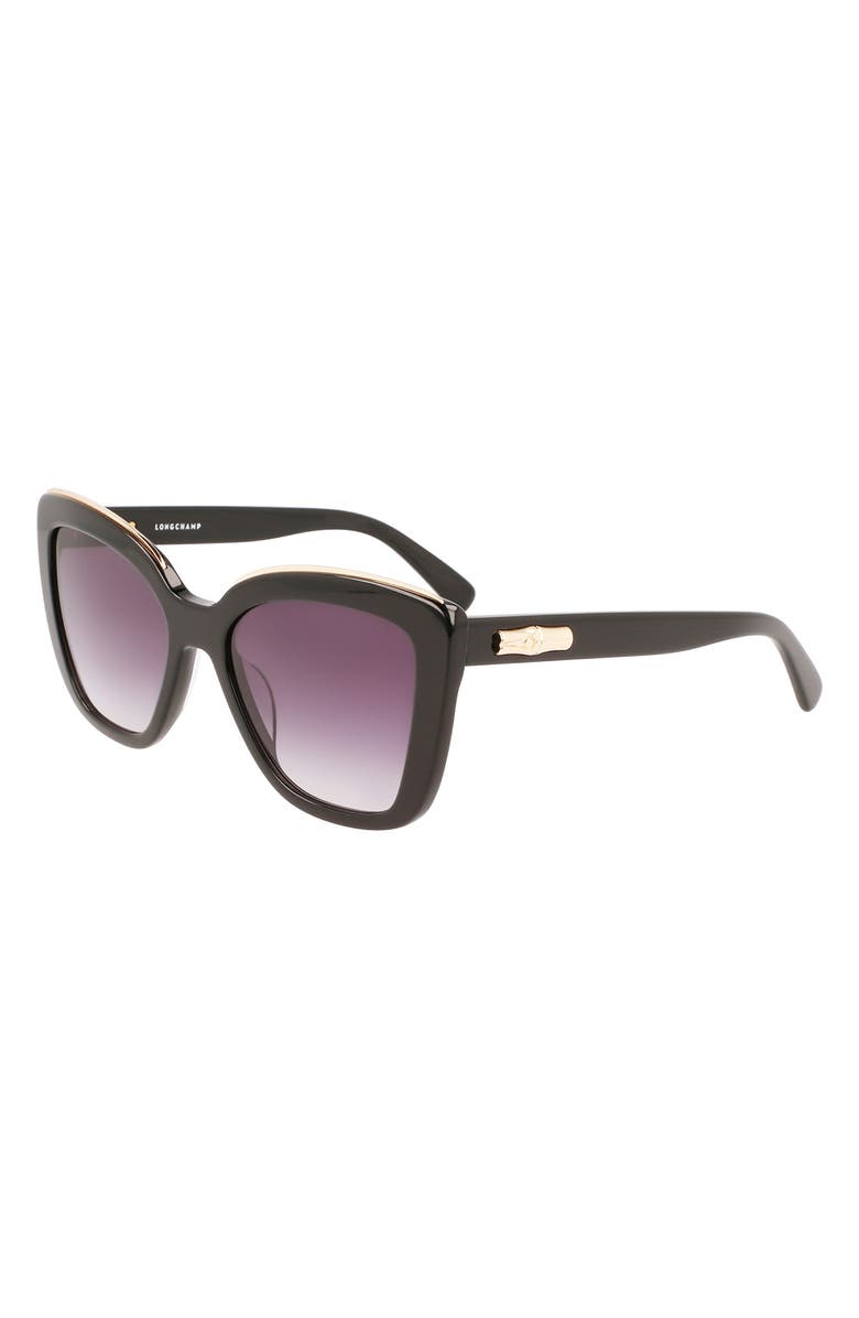 Longchamp Roseau 53mm Gradient Rectangle Sunglasses, Alternate, color, Black