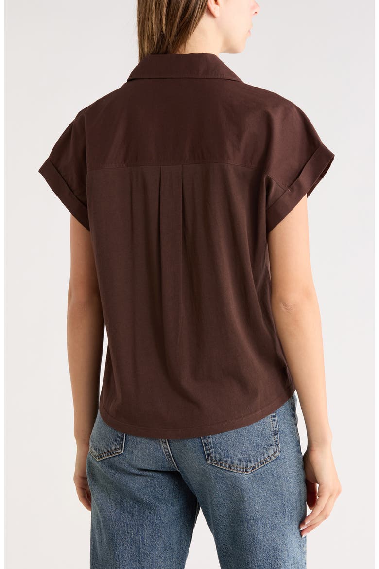 Mixed Media Button-Up Shirt, Alternate, color, BROWN COFFEE