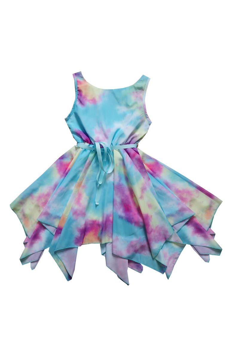 JOE-ELLA Kids' Watercolor Handkerchief Hem Dress, Main, color, Blue