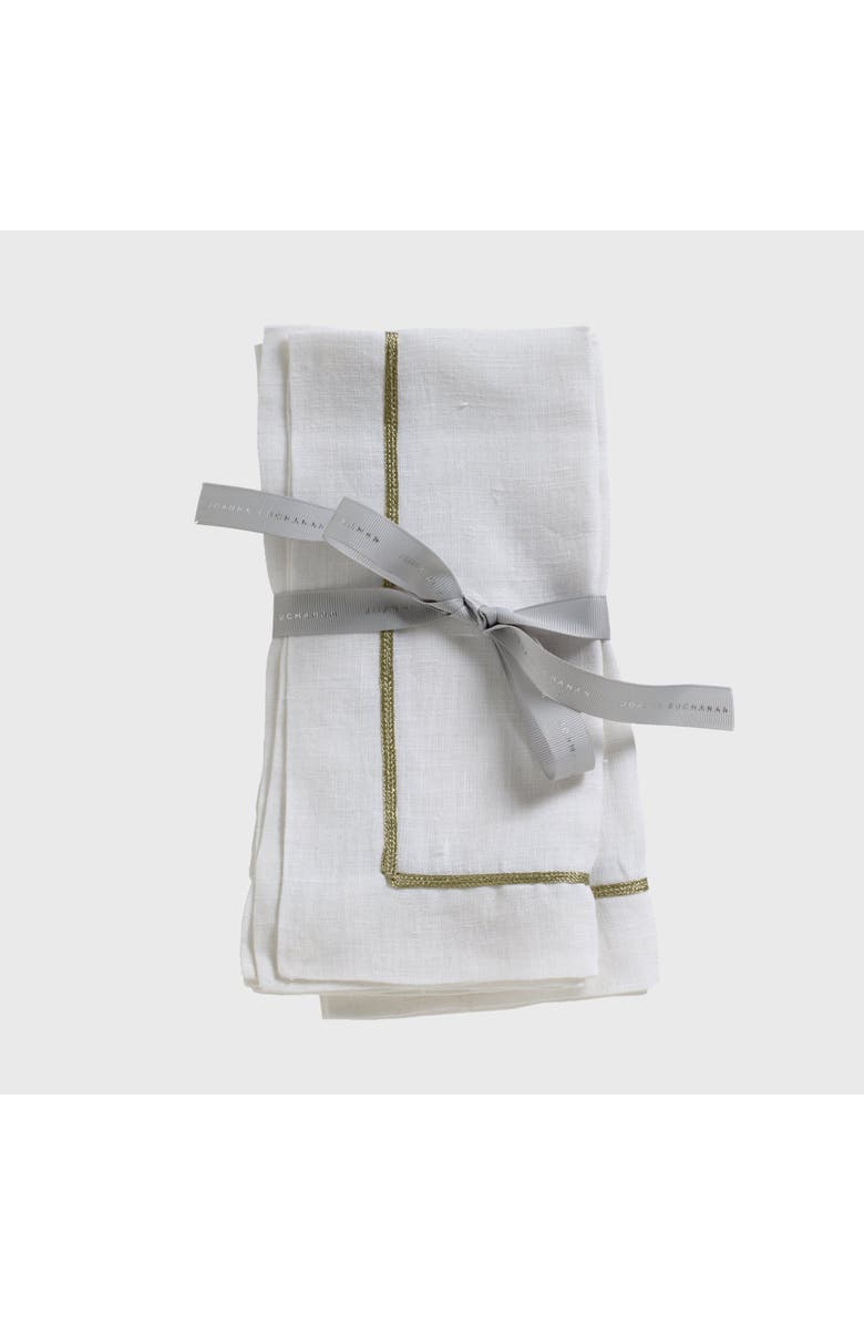 Joanna Buchanan Gold trim linen dinner napkin, set of two, Main, color, White