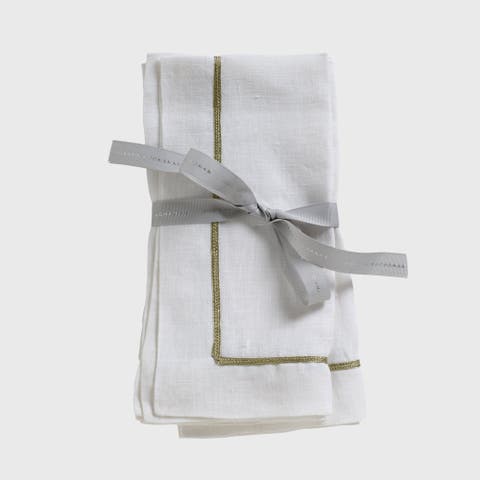 Gold trim linen dinner napkin, set of two