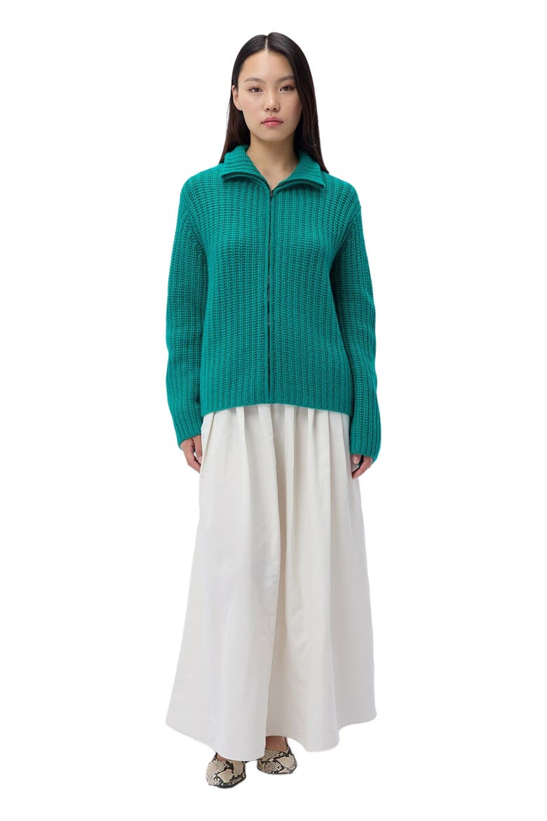 Chunky Cashmere Cardigan with Zipper, Alternate, color, dynasty green