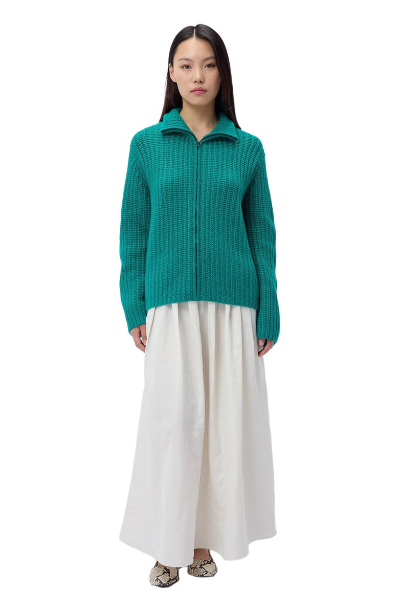 GOBI Mongolian Cashmere Chunky Cashmere Cardigan with Zipper, Alternate, color, Dynasty Green