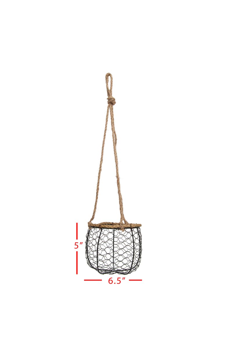 Foreside Home and Garden Hanging Basket Black Metal & Jute Planter, Alternate, color, Black
