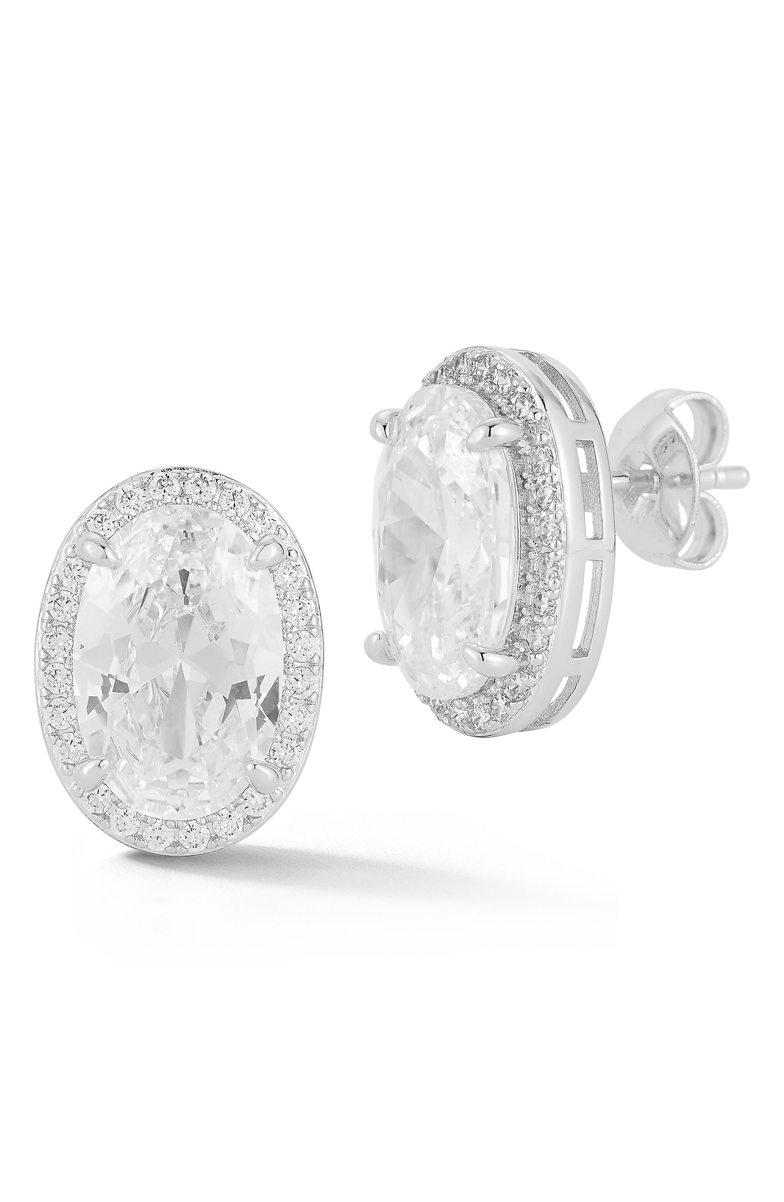 Oval Cubic Zirconia Halo Stud Earrings