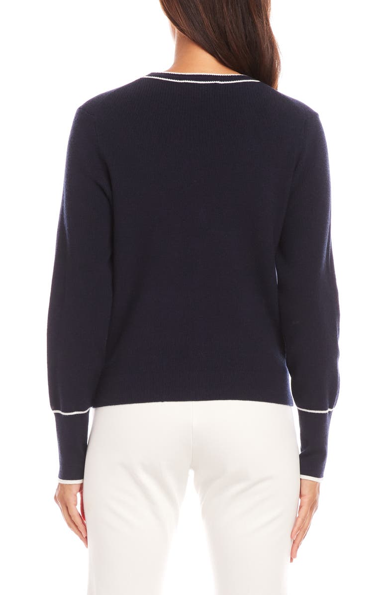 Karen Kane Contrast Trim Cardigan, Alternate, color, Navy/ Off White