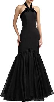 Mac Duggal Halter Neck Mermaid Gown with Bow Detail