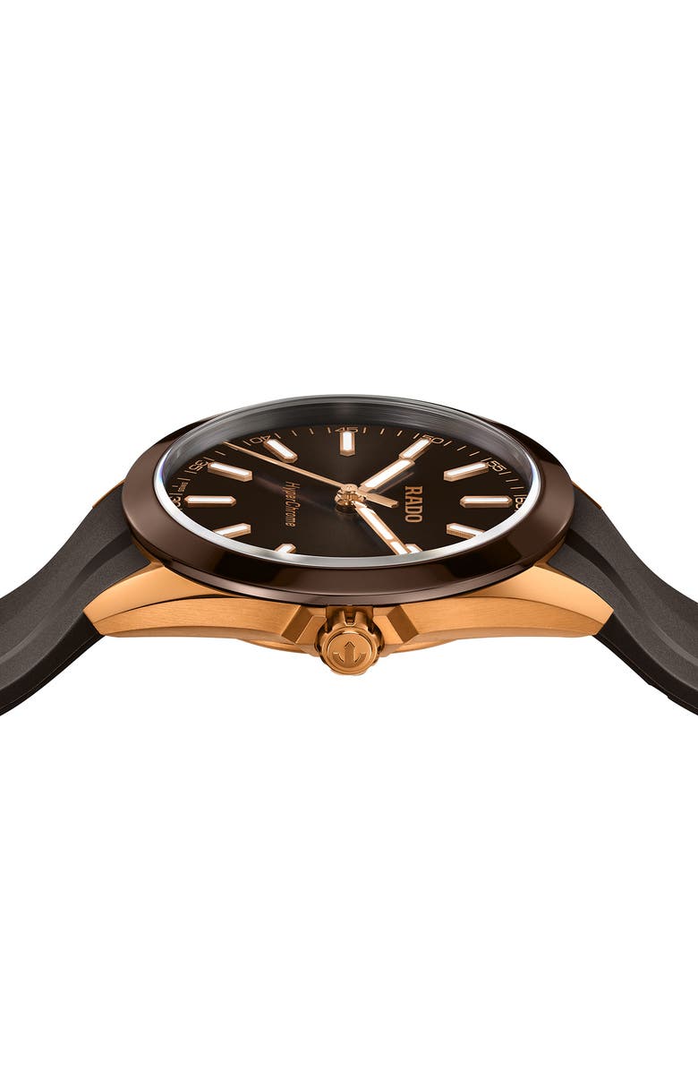 RADO HyperChrome Rubber Strap Watch, 41.5mm, Alternate, color, Brown