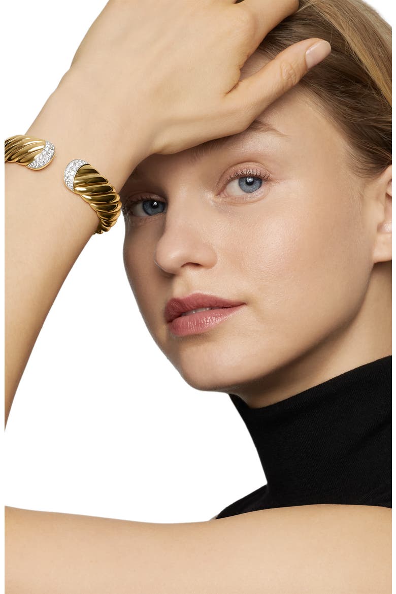 Sculpted Cable 18K Gold & Pavé Diamond Cuff Bracelet, Alternate, color, DIAMOND/ YELLOW GOLD