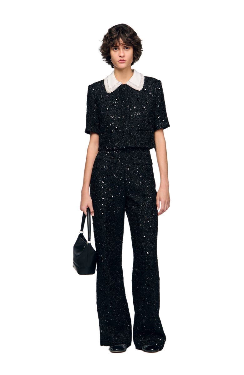 SANDRO Removable rhinestone collar jacket, Alternate, color, Black