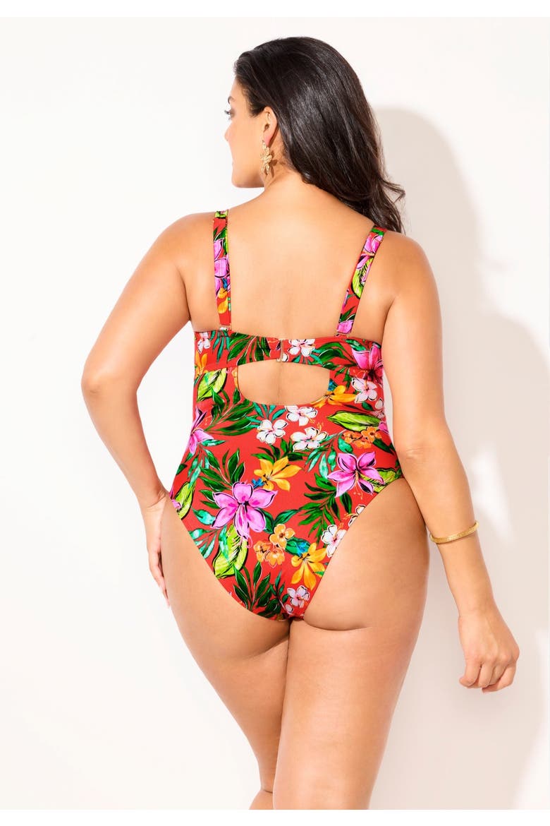 Shimmer Ring Underwire One Piece Swimsuit, Alternate, color, Ruby Tropical