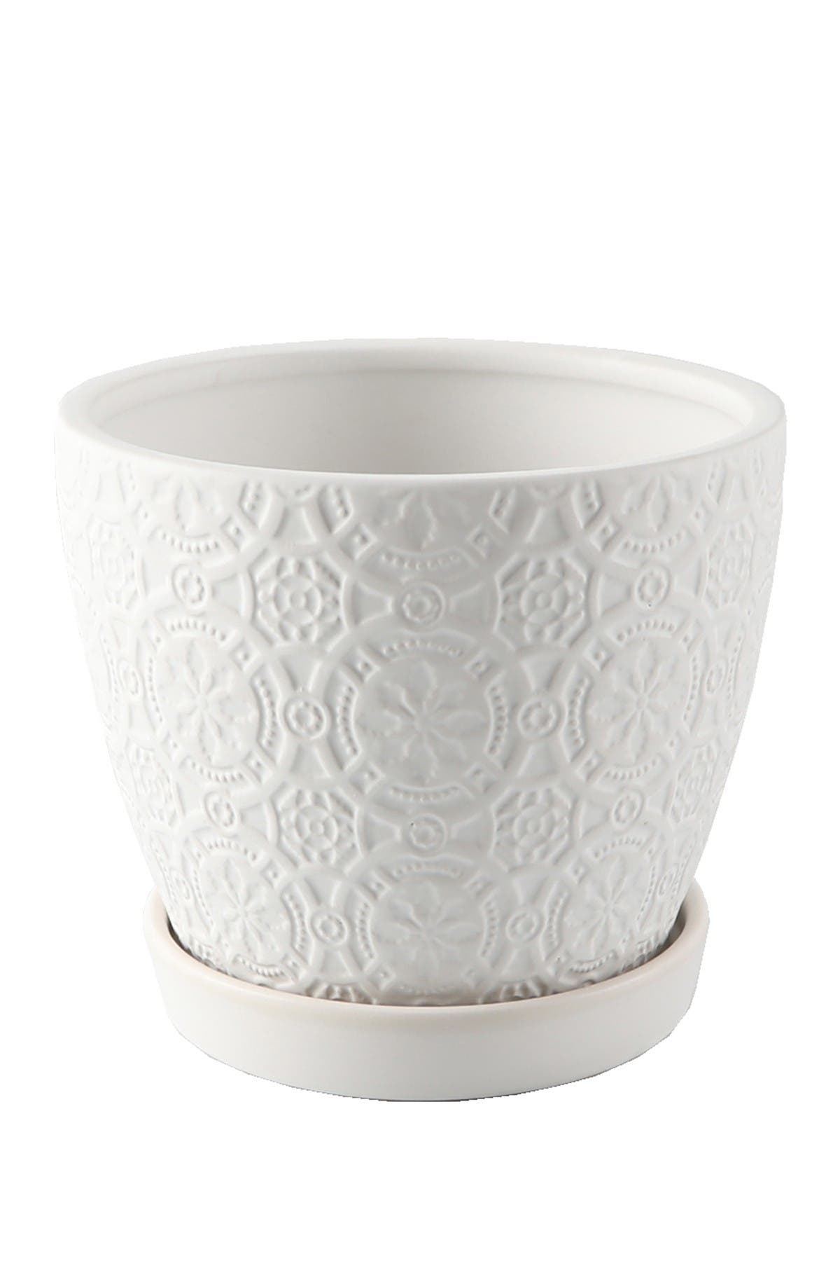 FLORA BUNDA Matte White 5.75-Inch Cathedral Ceramic Saucer Planter