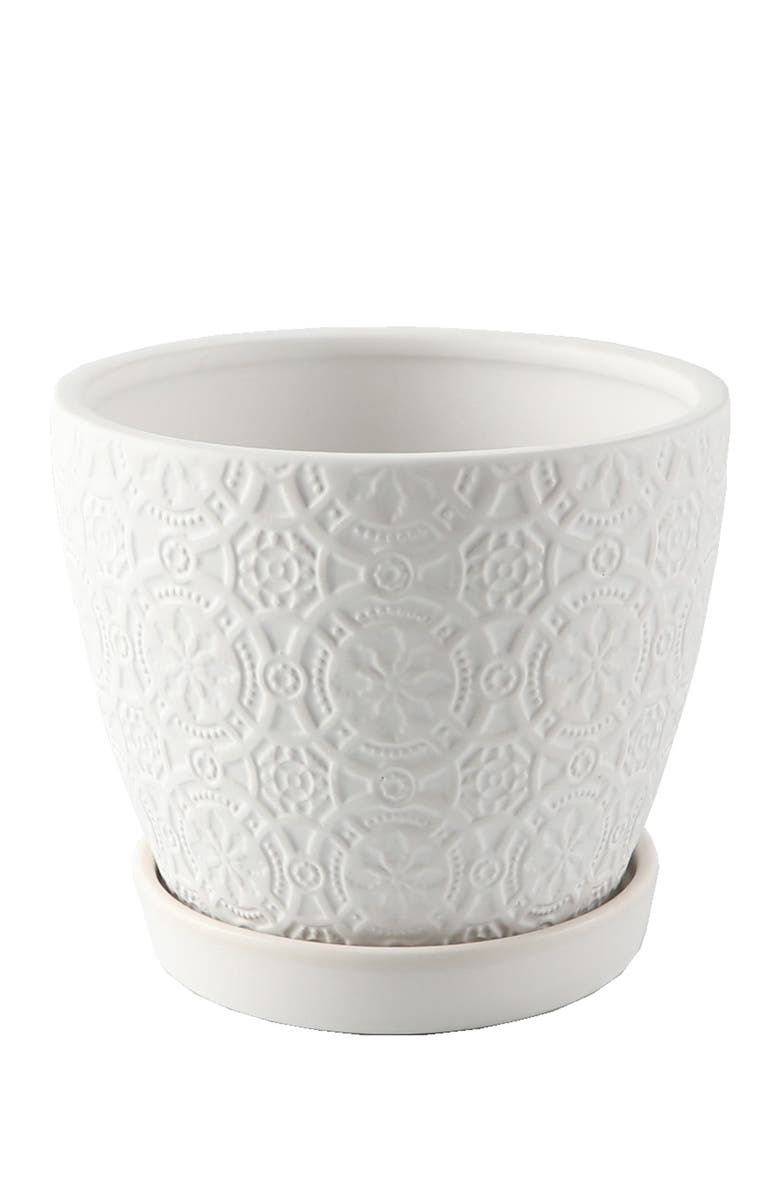FLORA BUNDA Matte White 5.75-Inch Cathedral Ceramic Saucer Planter, Main, color, Matte White