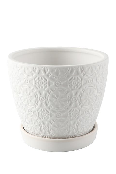 Matte White 5.75-Inch Cathedral Ceramic Saucer Planter
