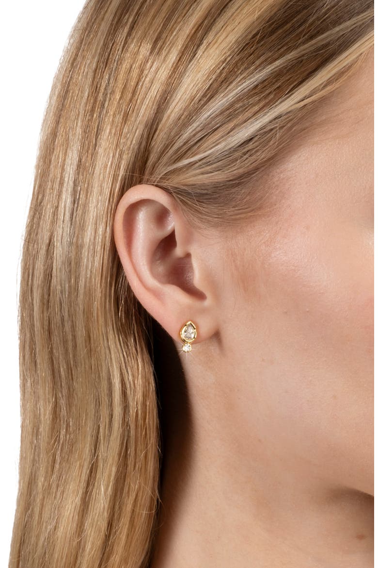 Asterales 14k Gold Plated Cubic Zirconia Teardrop Stud Earrings, Alternate, color, STONES