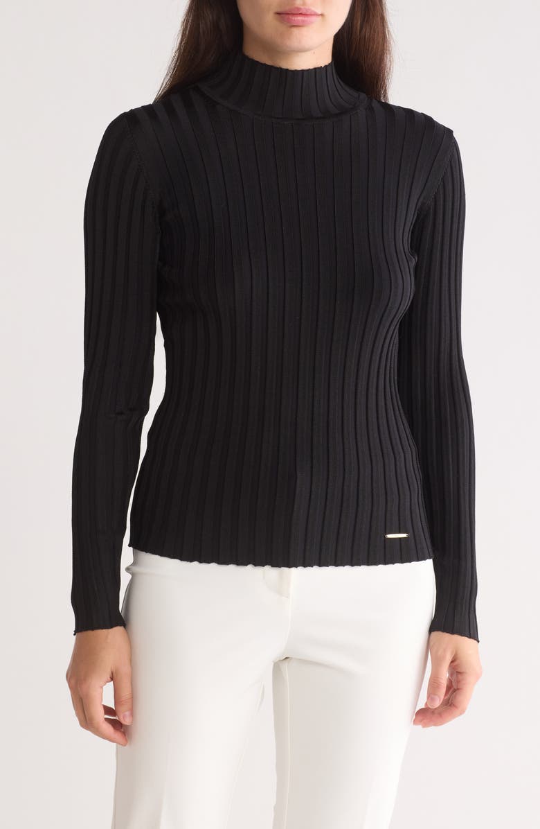 ELIE ELIE TAHARI Long Sleeve Mock Rib Top, Main, color, 