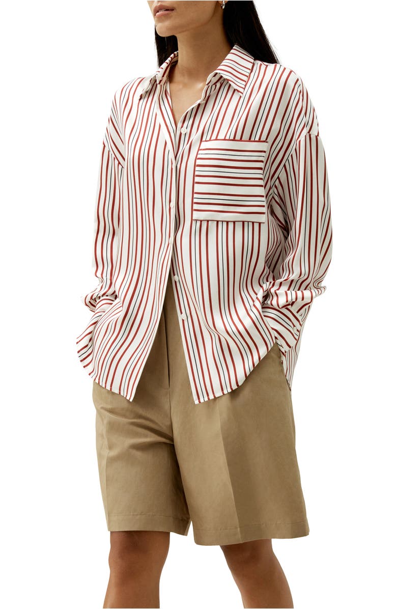 Lilysilk Oversized Striped Silk-Twill Shirt for Women, Main, color, Munich Stripe