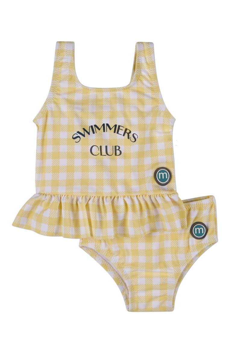 2 Piece Kids' Swimmers Club Gingham Swimsuit, Main, color, Yellow
