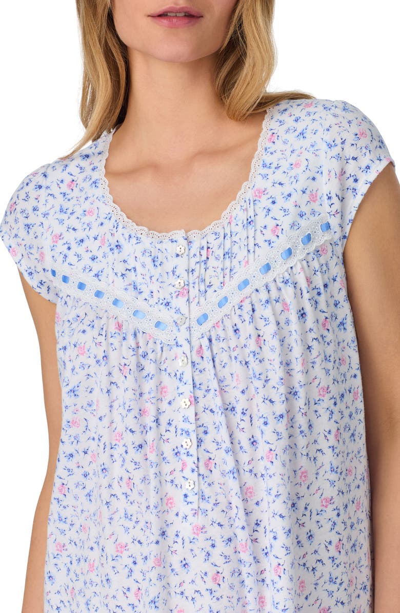 Eileen West Floral Cap Sleeve Cotton Jersey Nightgown, Alternate, color, White Ditsy