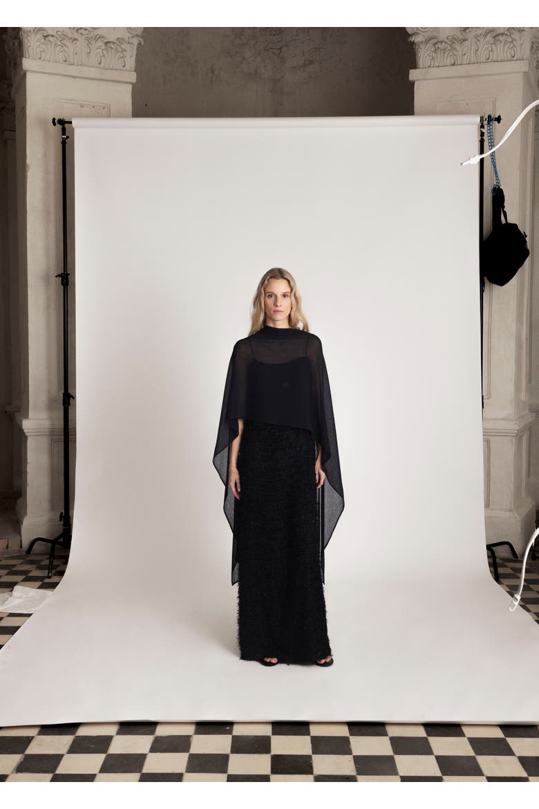 High Neck Bridal Cape, Alternate, color, Black