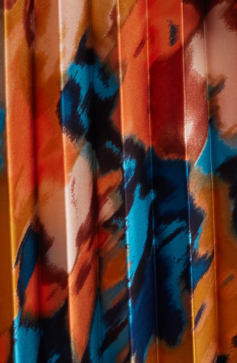 Tahari ASL Abstract Print Pleated Belted Dress, Alternate, color, Rust/ Teal