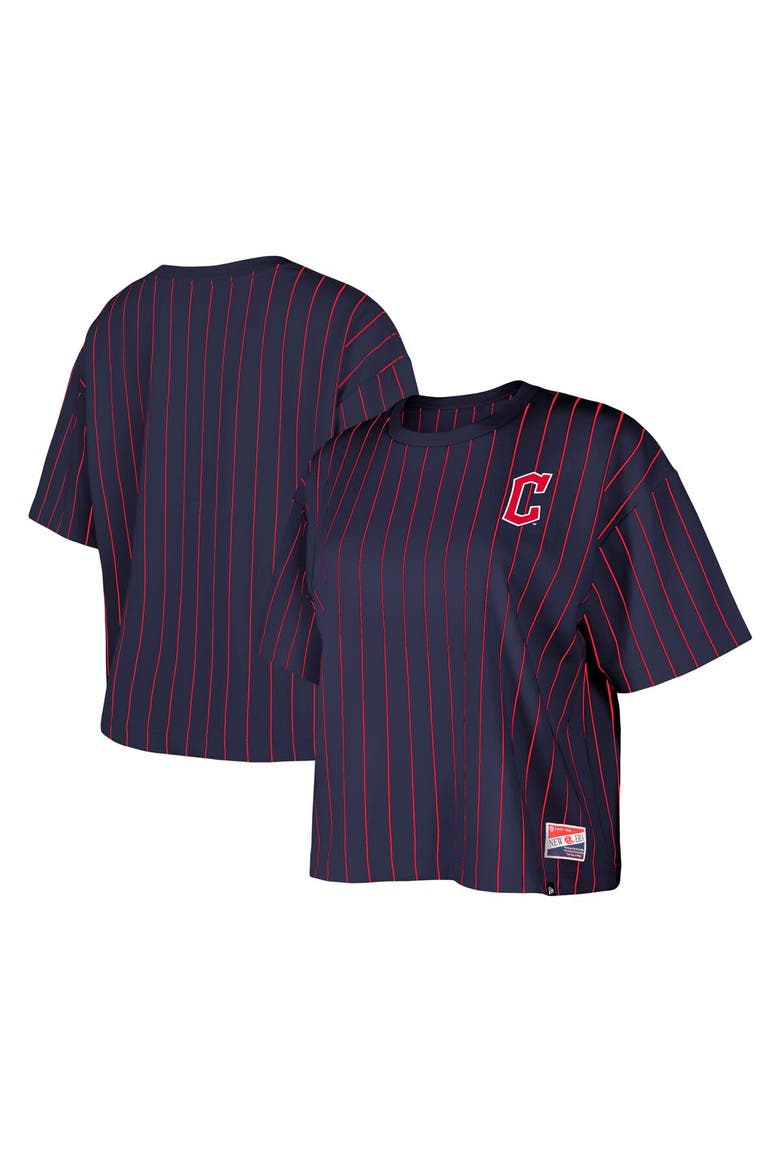 Women's New Era Navy Cleveland Guardians Boxy Pinstripe T-Shirt, Main, color, Navy