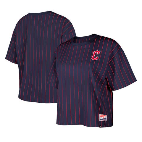 Women's New Era Navy Cleveland Guardians Boxy Pinstripe T-Shirt