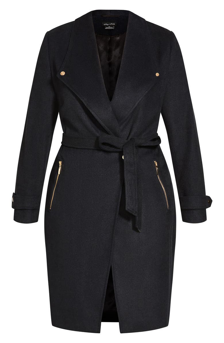 City Chic Isabella Herringbone Tie Waist Coat, Alternate, color, 