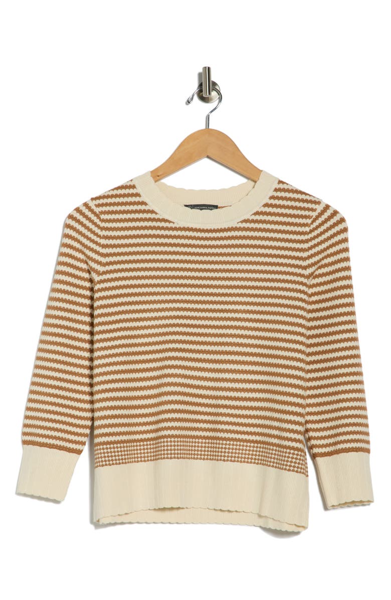 Adrianna Papell Scalloped Stripe Sweater, Alternate, color, Cream/ Camel