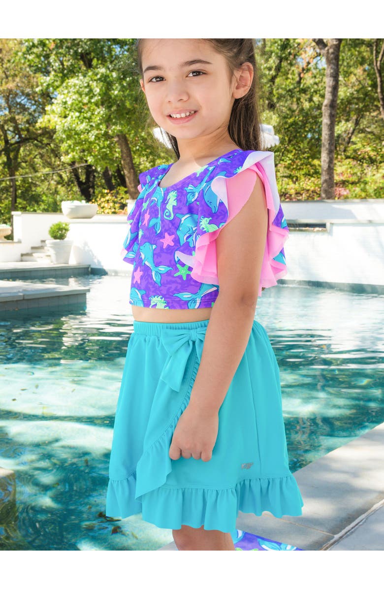 RuffleButts Swim Bow Skirt Cover-Up, Alternate, color, Bright Aqua