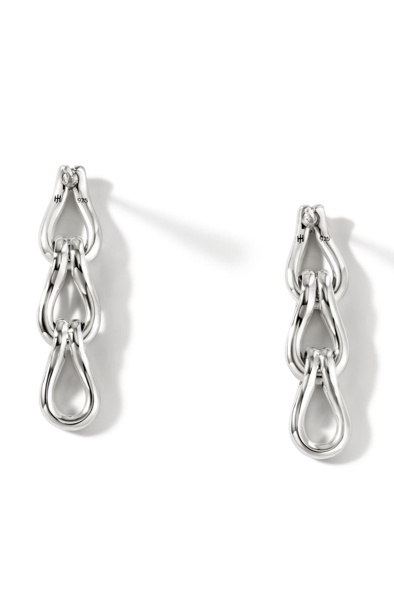 John Hardy Surf Pavé Diamond Link Drop Earrings, Alternate, color, Silver