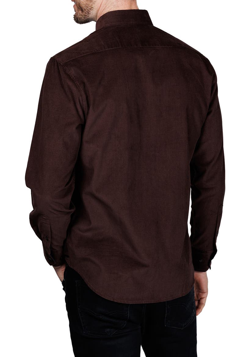 Corduroy Button-Up Shirt, Alternate, color, BROWN