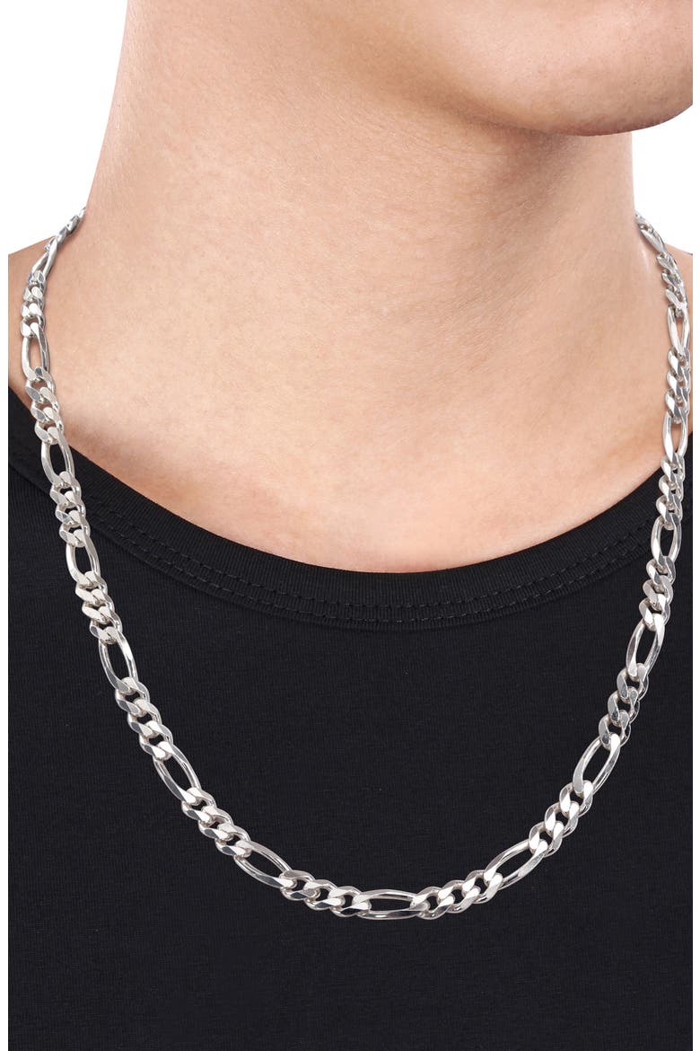 Sterling Silver Figaro Chain Link Necklace, Alternate, color, WHITE