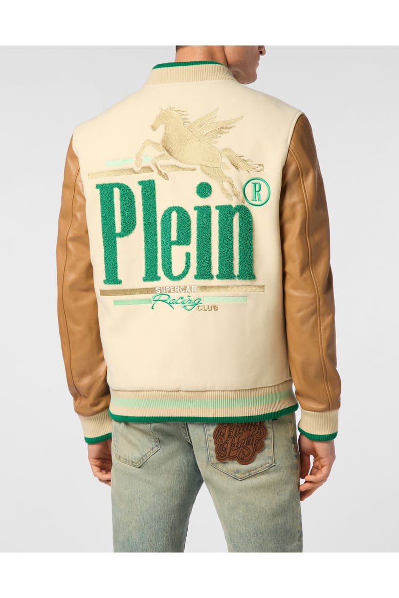 College Bomber Jacket Ls Racing Club Men, Alternate, color, beige