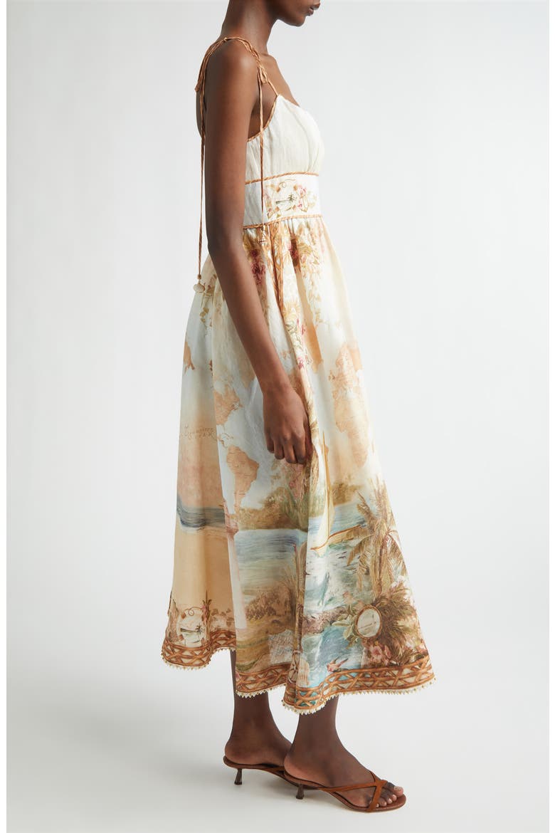 Mahon Linen Picnic Dress, Alternate, color, ISLAND MAP BLUE