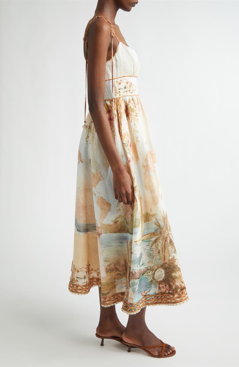 Zimmermann Mahon Linen Picnic Dress, Alternate, color, Island Map Blue