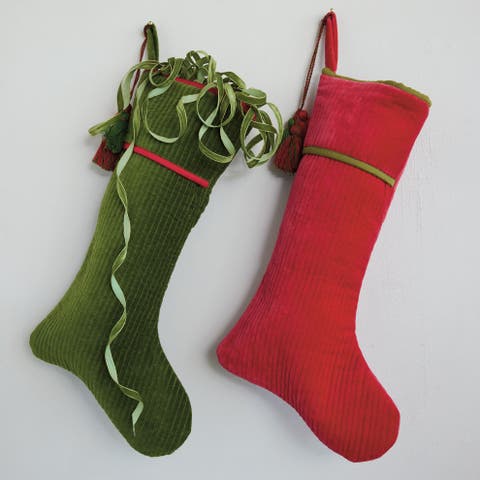 Quilted Cotton Velvet Stocking with Festive Tassels