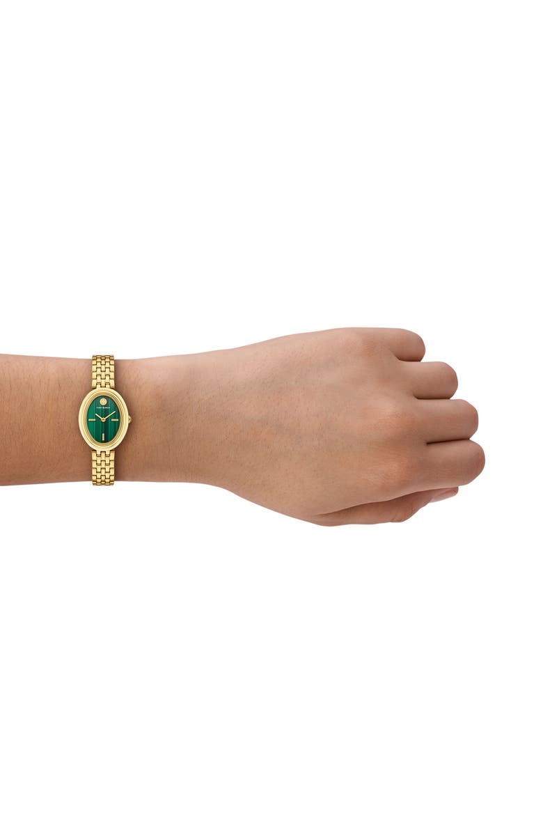 Tory Burch The Oval Malachite Bracelet Watch, 22mm x 28mm, Alternate, color, Gold / Green