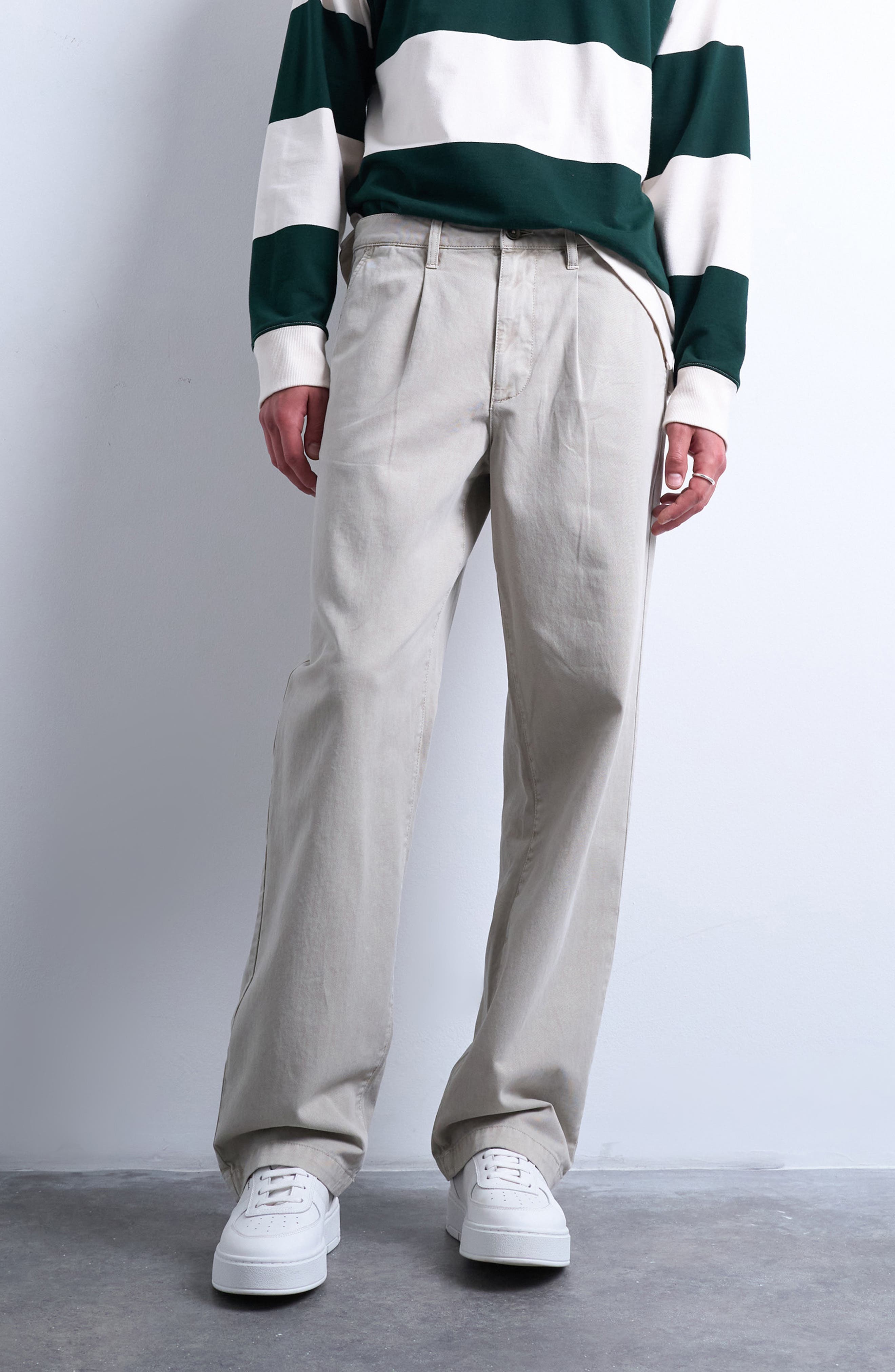 Topman Baggy Fit Pleated Cotton Twill Pants
