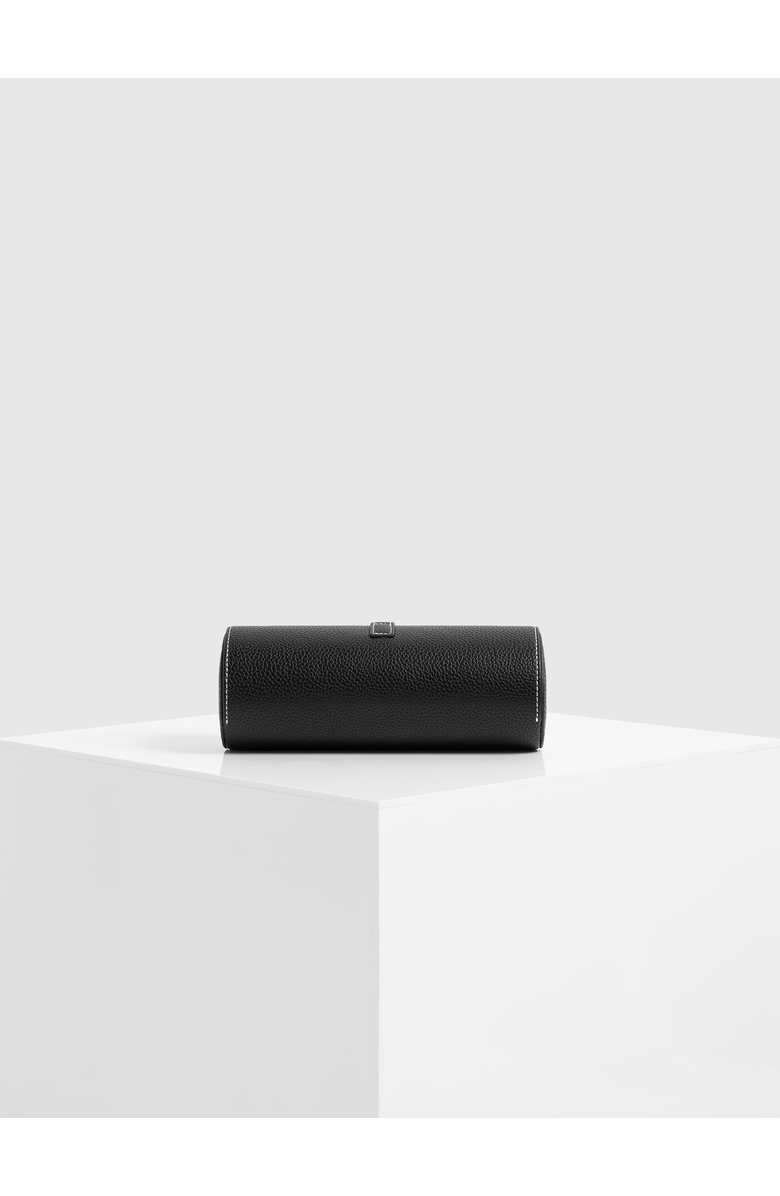 Manière De Voir Fred Pebbled Leather Contrast Stitch Watch Roll, Alternate, color, Black