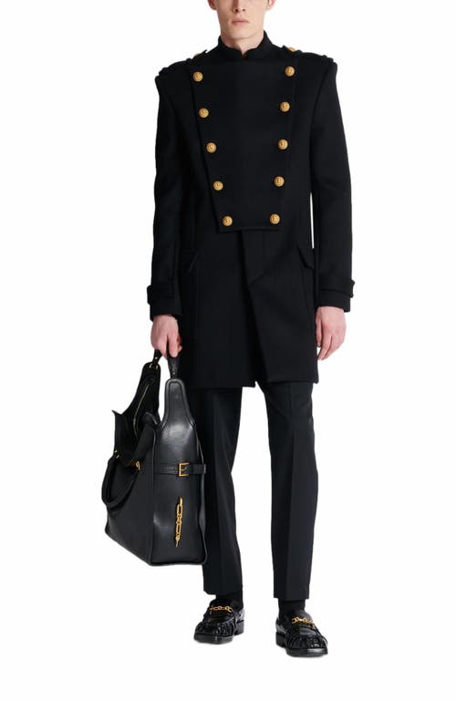 Balmain Wool And Cashmere Coat With Detachable Bib Front In Black
