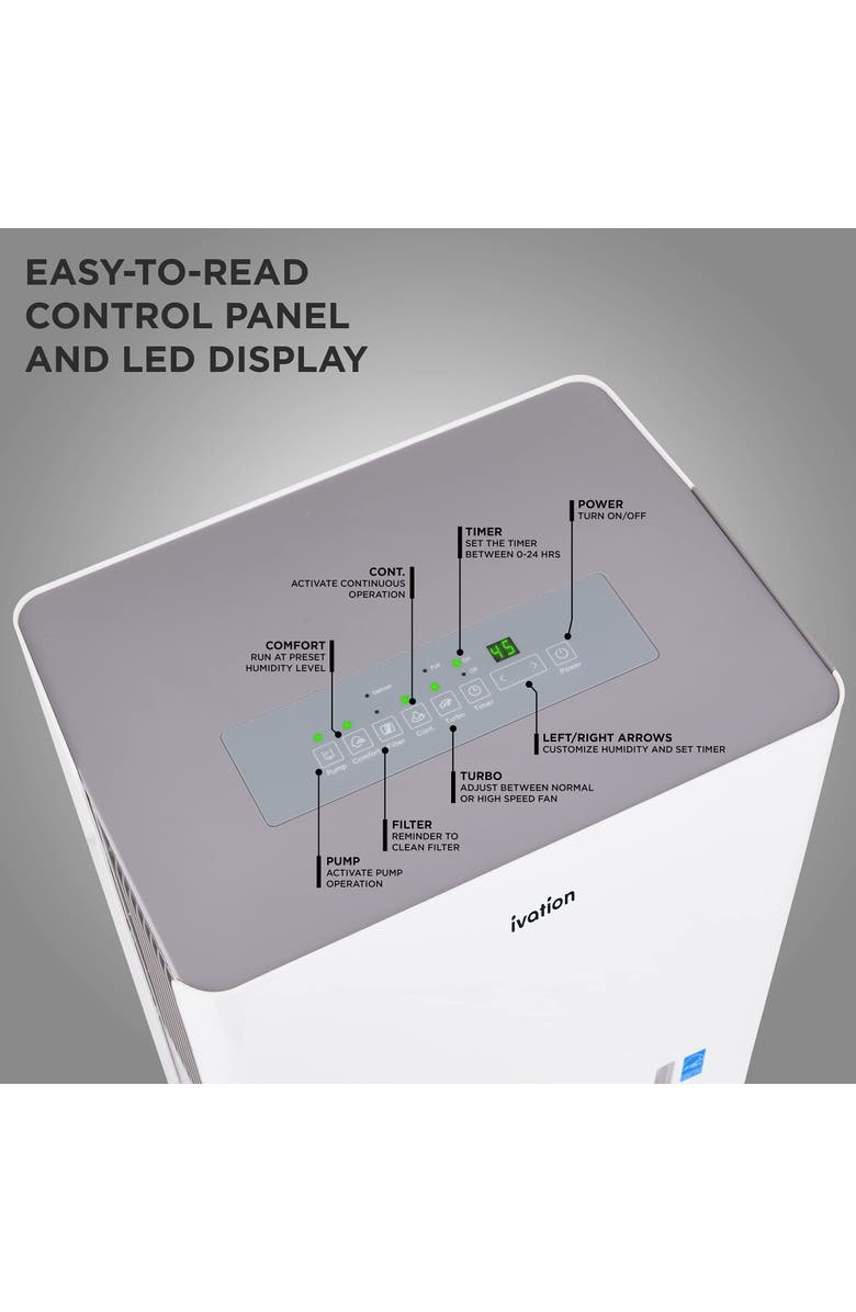 Ivation Energy Star Dehumidifier with Hose Connector, Humidity Control & Auto Shutoff, Alternate, color, White