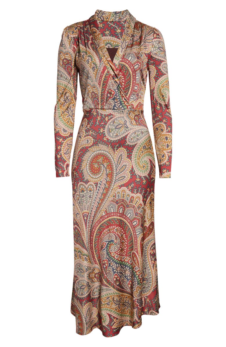 Etro Paisley Print Long Sleeve Faux Wrap Jersey Dress, Alternate, color, Stampa F.do Bordeaux