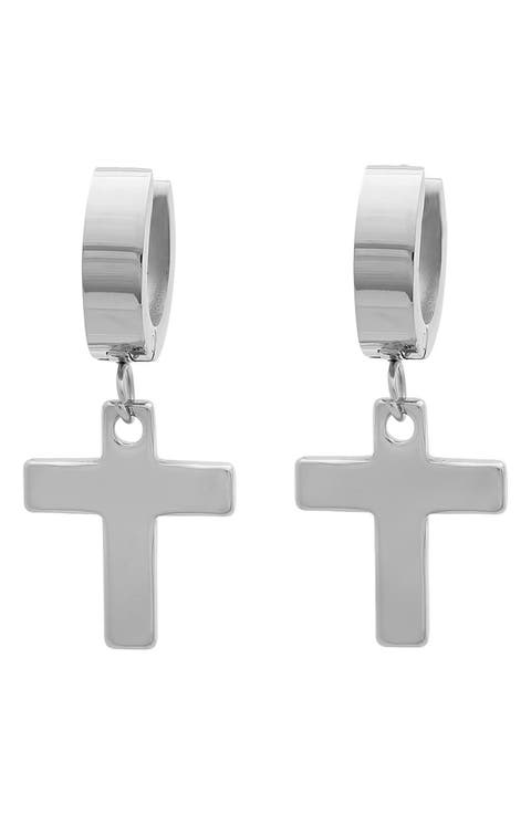 Cross Drop Huggie Hoop Earrings